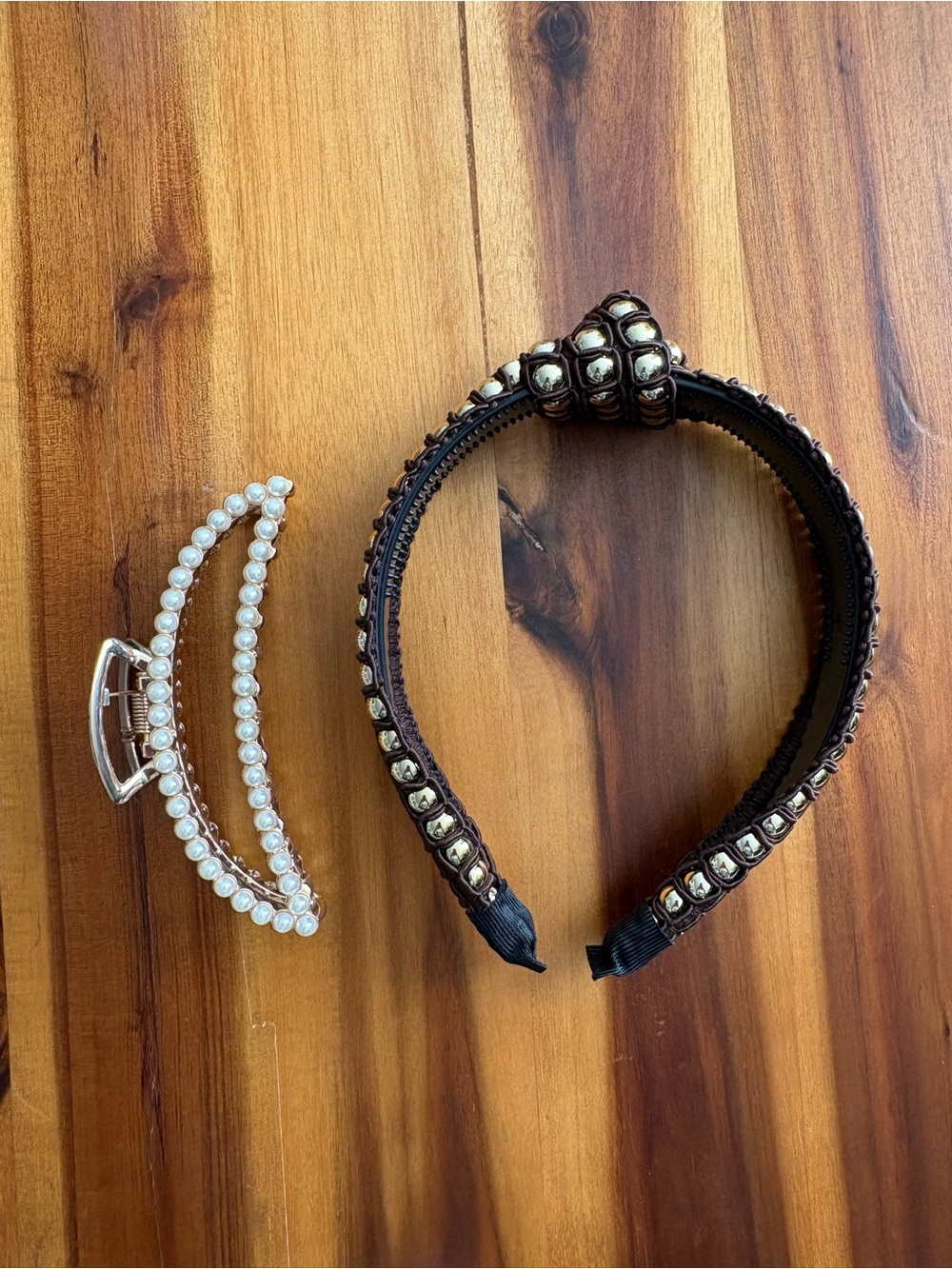 🛍️ Studded Top Knot Headband Pearl Hair Claw Clip Lot 2 Pc Accessory Set